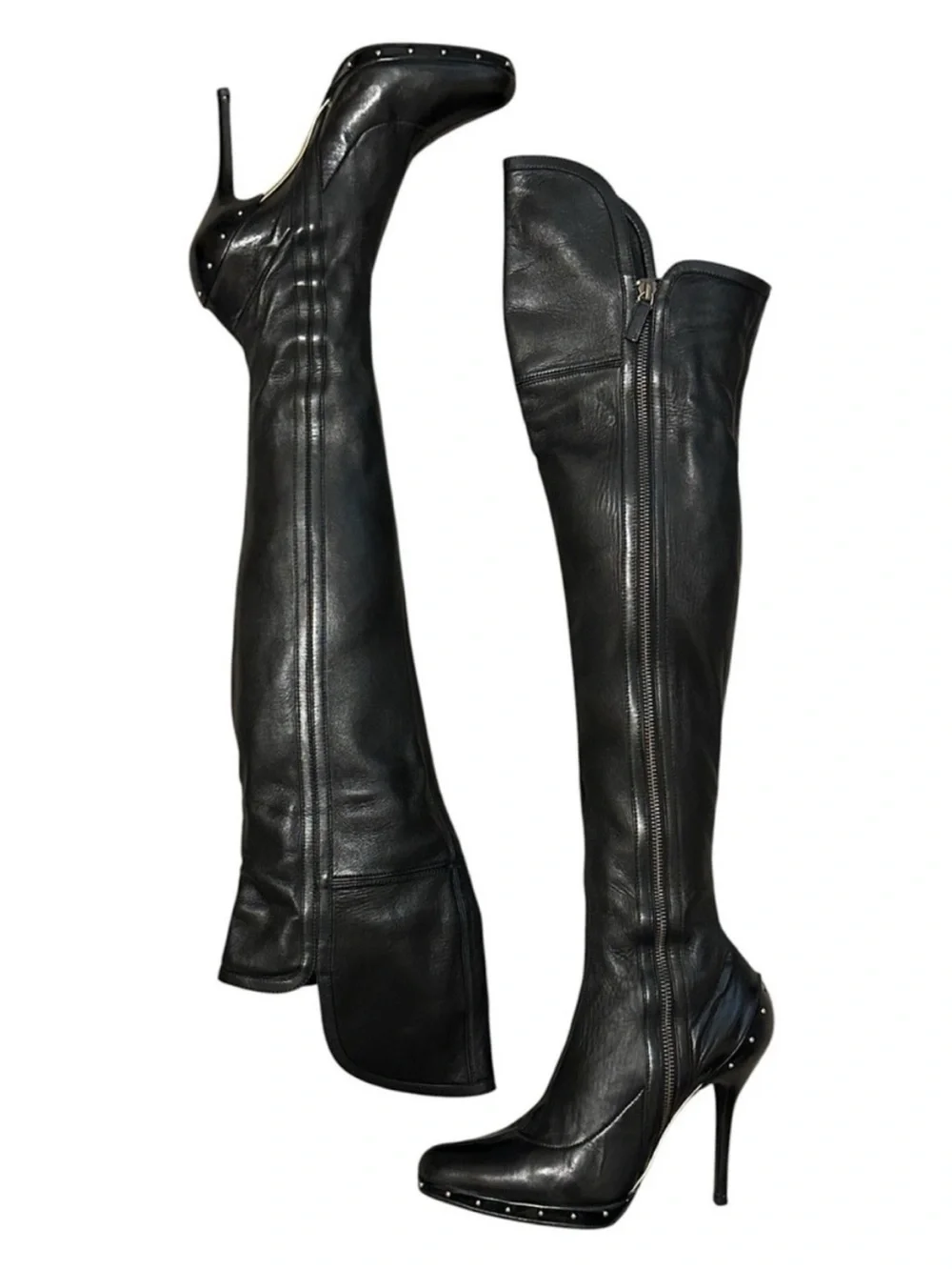 GUCCI Tom Ford Era Black Leather Studded Platform OTK Runway Boot Y2K Fall 2003